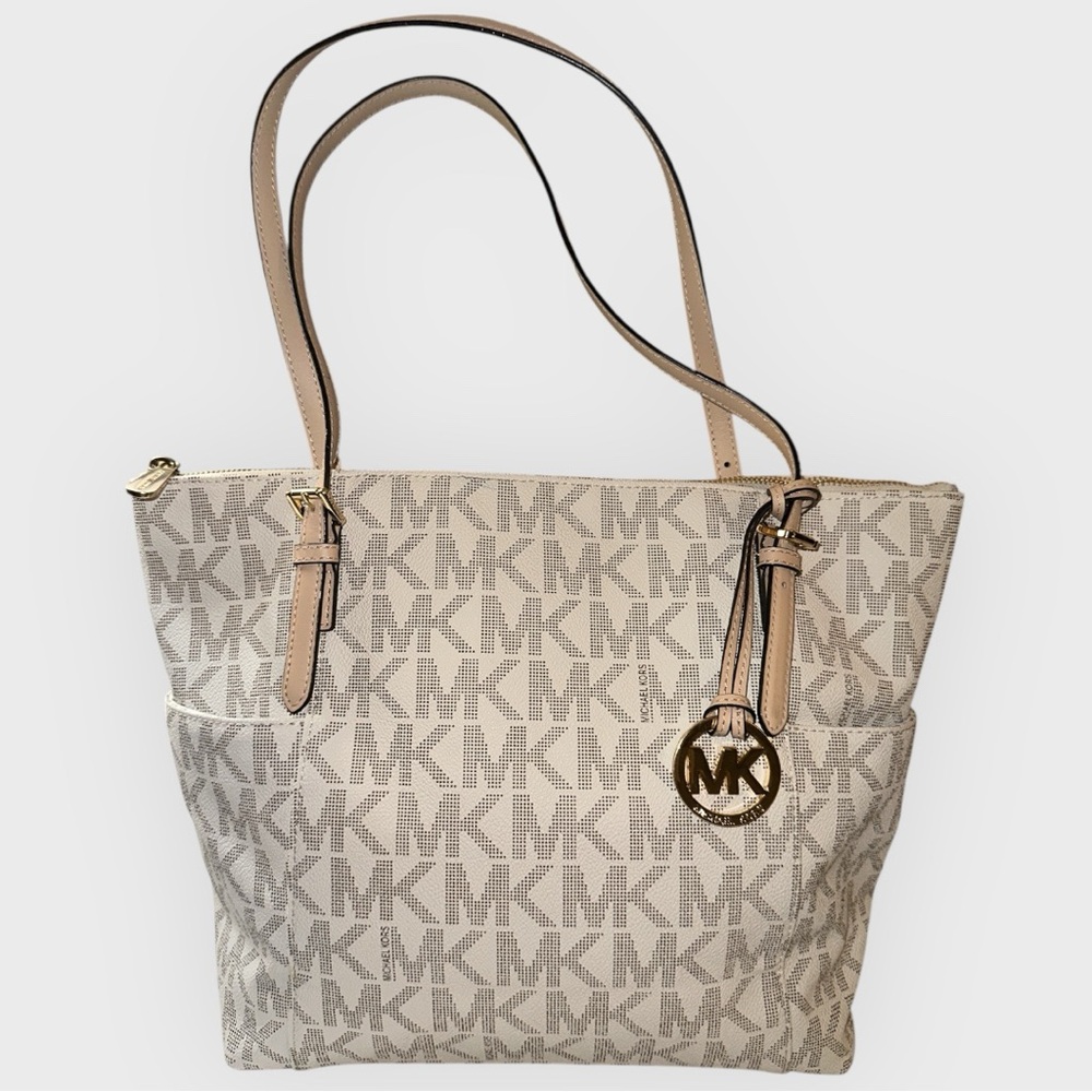 Michael Kors White Signature MK Monogram Tote Bag